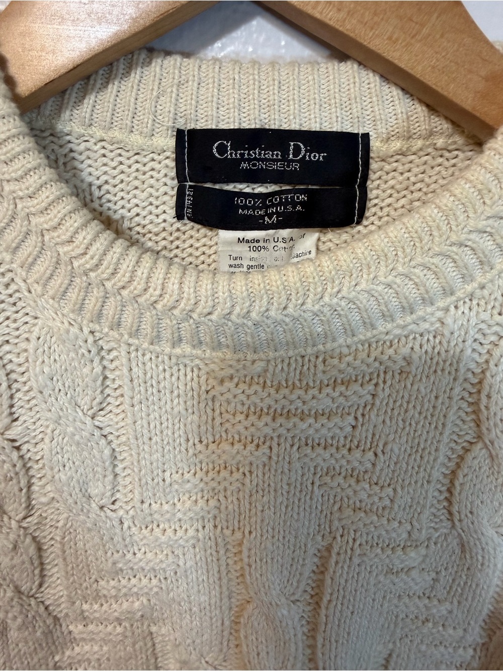 Vintage Christian Dior Monsieur Men's Sweater M Ivory Cotton Cable Knit